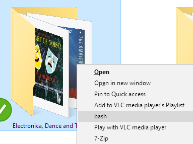 Example of Windows context menu for a directory showing the bash option.